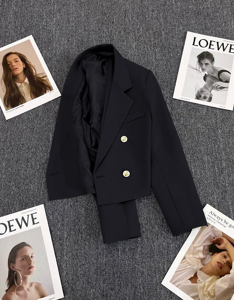 Korean style loose straight tube slim 2025 spring Office Jacket - Negative Apparel