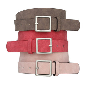 Korean style trendy square Japanese buckle belt women simple fashion all - match matte texture pu belt - Negative Apparel