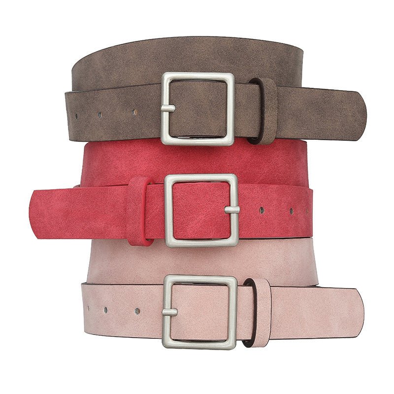 Korean style trendy square Japanese buckle belt women simple fashion all - match matte texture pu belt - Negative Apparel