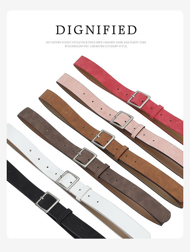 Korean style trendy square Japanese buckle belt women simple fashion all - match matte texture pu belt - Negative Apparel