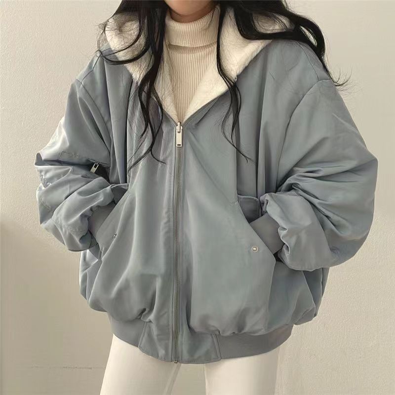 Korean style two-sided cotton jacket with zipper - Negative