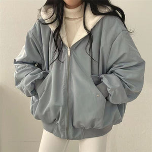 Korean style two - sided cotton jacket with zipper - Negative Apparel