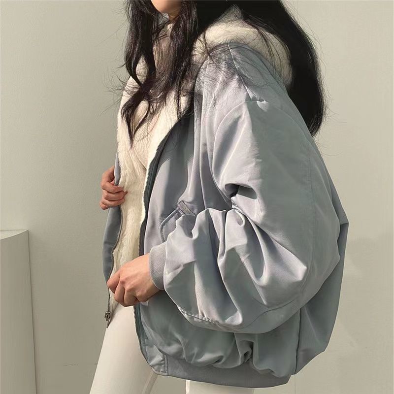 Korean style two - sided cotton jacket with zipper - Negative Apparel