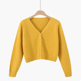 Korean version of loose autumn short high - waisted long - sleeved outer top, furry women's jacket v - neck knitted sweater cardigan wholesale - Negative Apparel