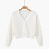 Korean version of loose autumn short high - waisted long - sleeved outer top, furry women's jacket v - neck knitted sweater cardigan wholesale - Negative Apparel