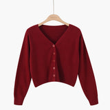 Korean version of loose autumn short high - waisted long - sleeved outer top, furry women's jacket v - neck knitted sweater cardigan wholesale - Negative Apparel