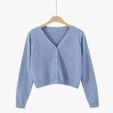 Korean version of loose autumn short high - waisted long - sleeved outer top, furry women's jacket v - neck knitted sweater cardigan wholesale - Negative Apparel