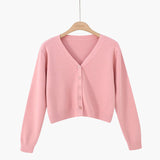 Korean version of loose autumn short high - waisted long - sleeved outer top, furry women's jacket v - neck knitted sweater cardigan wholesale - Negative Apparel