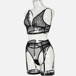 Lace Eyelashes Wire - free Bra Garter Set - Negative Apparel