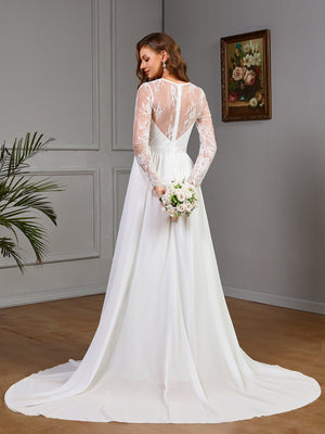 Lace long sleeve wedding dress with chest cotton big swing dress white dress - Negative Apparel