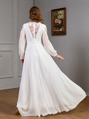 Lace stitching long waist noble evening dress chiffon wedding dress - Negative Apparel