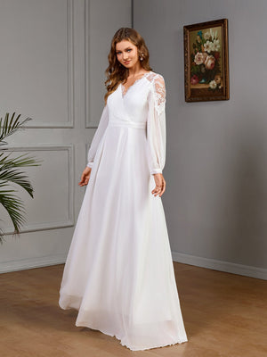 Lace stitching long waist noble evening dress chiffon wedding dress - Negative Apparel