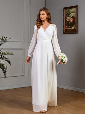 Lace stitching long waist noble evening dress chiffon wedding dress - Negative Apparel