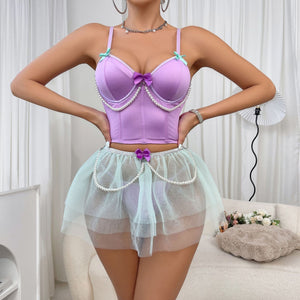 Lace tube top short skirt, pearl perspective set - Negative Apparel