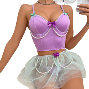 Lace tube top short skirt, pearl perspective set - Negative Apparel