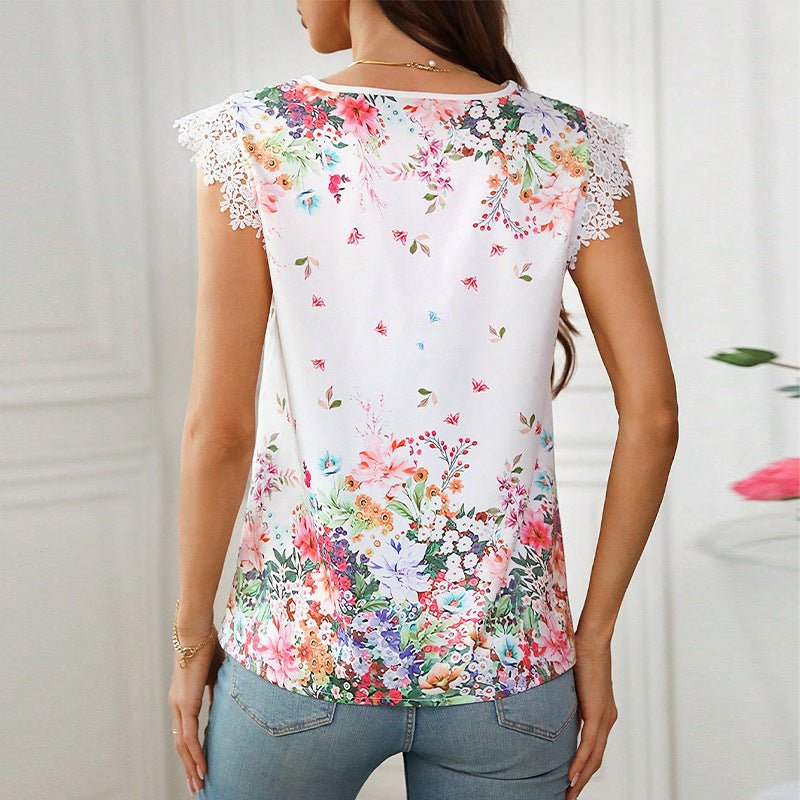 Lace V - neck shirt printed shirt - Negative Apparel