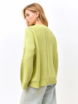 Ladies Cashmere Blend Hollow Knit Jumper – Commuter Style Crew Neck Pullover - Negative Apparel