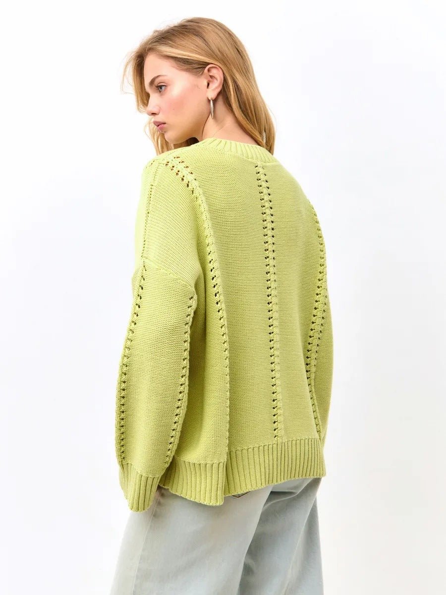 Ladies Cashmere Blend Hollow Knit Jumper – Commuter Style Crew Neck Pullover - Negative Apparel