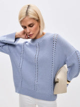 Ladies Cashmere Blend Hollow Knit Jumper – Commuter Style Crew Neck Pullover - Negative Apparel