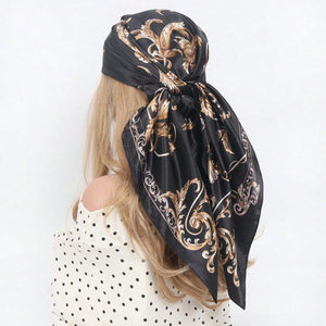 Ladies' Vintage Printed Silk Scarf, Soft And Elegant Headscarf - Negative Apparel