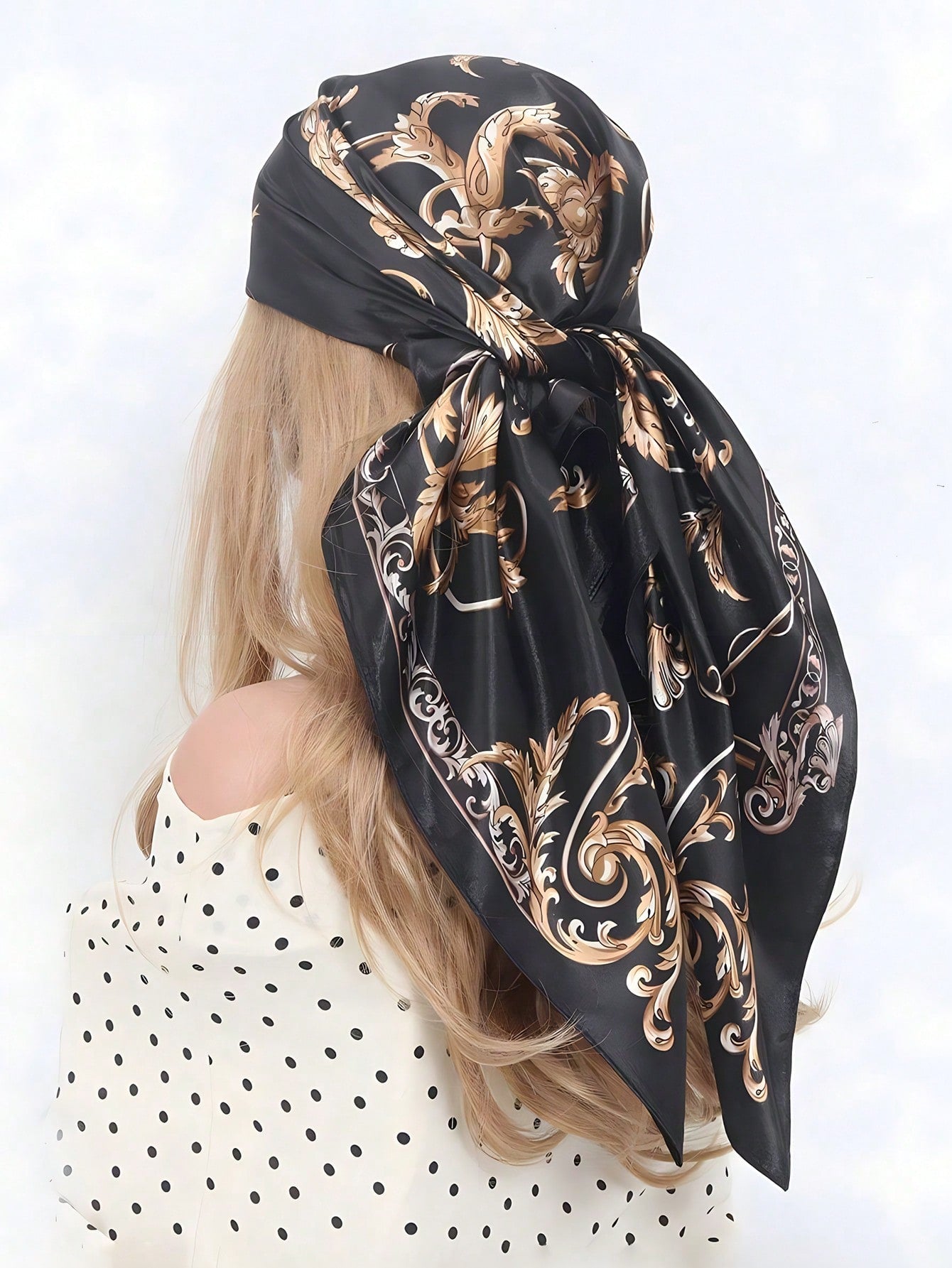 Ladies' Vintage Printed Silk Scarf, Soft And Elegant Headscarf - Negative Apparel