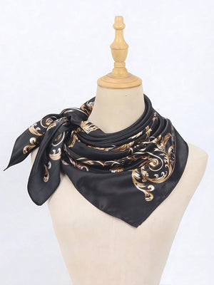 Ladies' Vintage Printed Silk Scarf, Soft And Elegant Headscarf - Negative Apparel