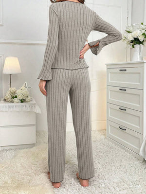 Lapel collar casual bow long sleeve trousers can be worn outside home clothes two - piece suit for women - Negative Apparel