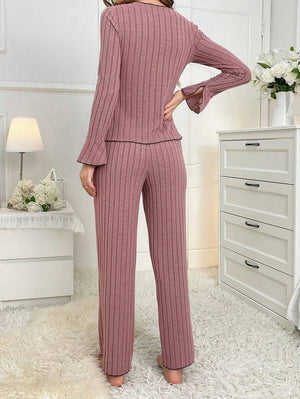 Lapel collar leisure bow long - sleeved trousers home clothes - Negative Apparel