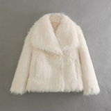 Lapel faux fur coat short body fluffy plush women's coat - Negative Apparel