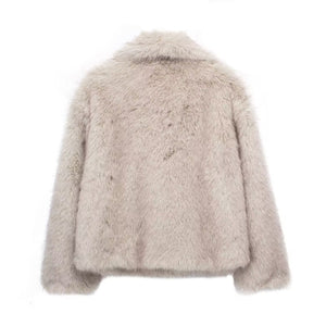 Lapel faux fur coat short body fluffy plush women's coat - Negative Apparel