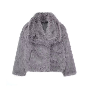 Lapel faux fur coat short body fluffy plush women's coat - Negative Apparel