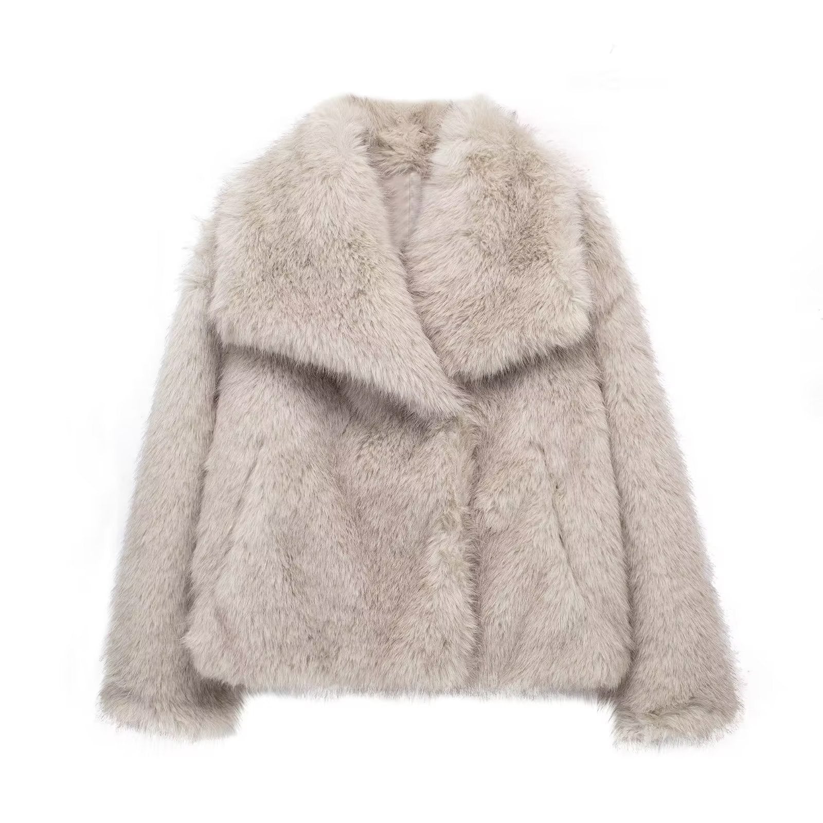 Lapel faux fur coat short body fluffy plush women's coat - Negative Apparel