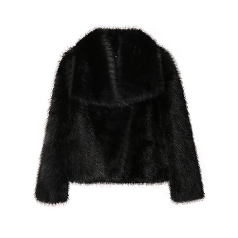 Lapel faux fur coat short body fluffy plush women's coat - Negative Apparel