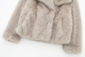 Lapel faux fur coat short body fluffy plush women's coat - Negative Apparel