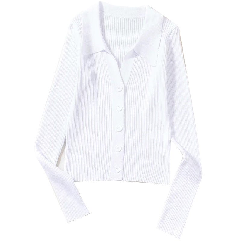 Lapel slim and thin jacket pit strip buckle sexy V - neck long - sleeved POLO neck knitted cardigan sweater women's wholesale - Negative Apparel