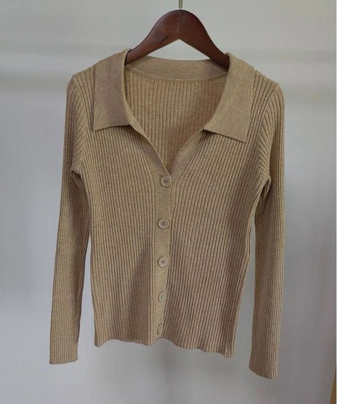 Lapel slim and thin jacket pit strip buckle sexy V - neck long - sleeved POLO neck knitted cardigan sweater women's wholesale - Negative Apparel