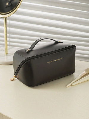 Large capacity waterproof makeup storage bag, with a portable design made of up leather material and dual handles - Negative Apparel