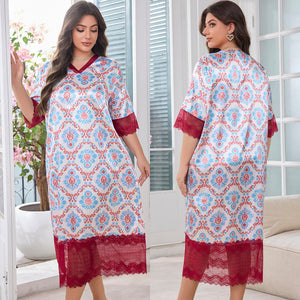 large - size ice silk pajamas women's summer thin loungewear long women's fat MM pajamas wholesale 22350 - Negative Apparel
