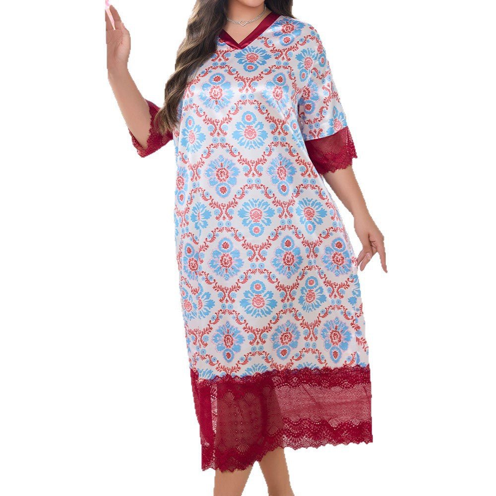 large - size ice silk pajamas women's summer thin loungewear long women's fat MM pajamas wholesale 22350 - Negative Apparel