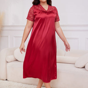 large - size new hot - selling pajamas women's ice silk short - sleeved pajamas loose casual loungewear women's SQ22094 - Negative Apparel