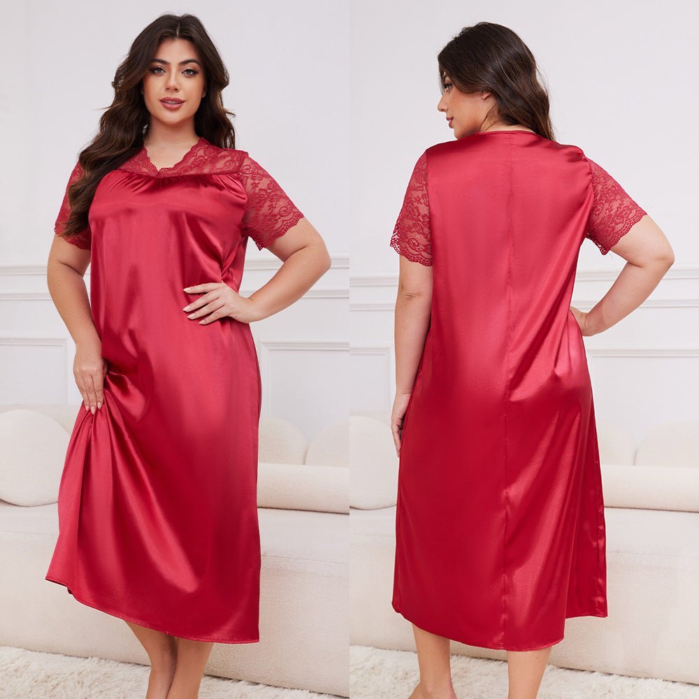large - size new hot - selling pajamas women's ice silk short - sleeved pajamas loose casual loungewear women's SQ22094 - Negative Apparel