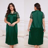 large - size new hot - selling pajamas women's ice silk short - sleeved pajamas loose casual loungewear women's SQ22094 - Negative Apparel