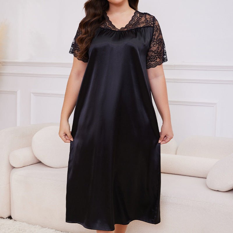 large - size new hot - selling pajamas women's ice silk short - sleeved pajamas loose casual loungewear women's SQ22094 - Negative Apparel