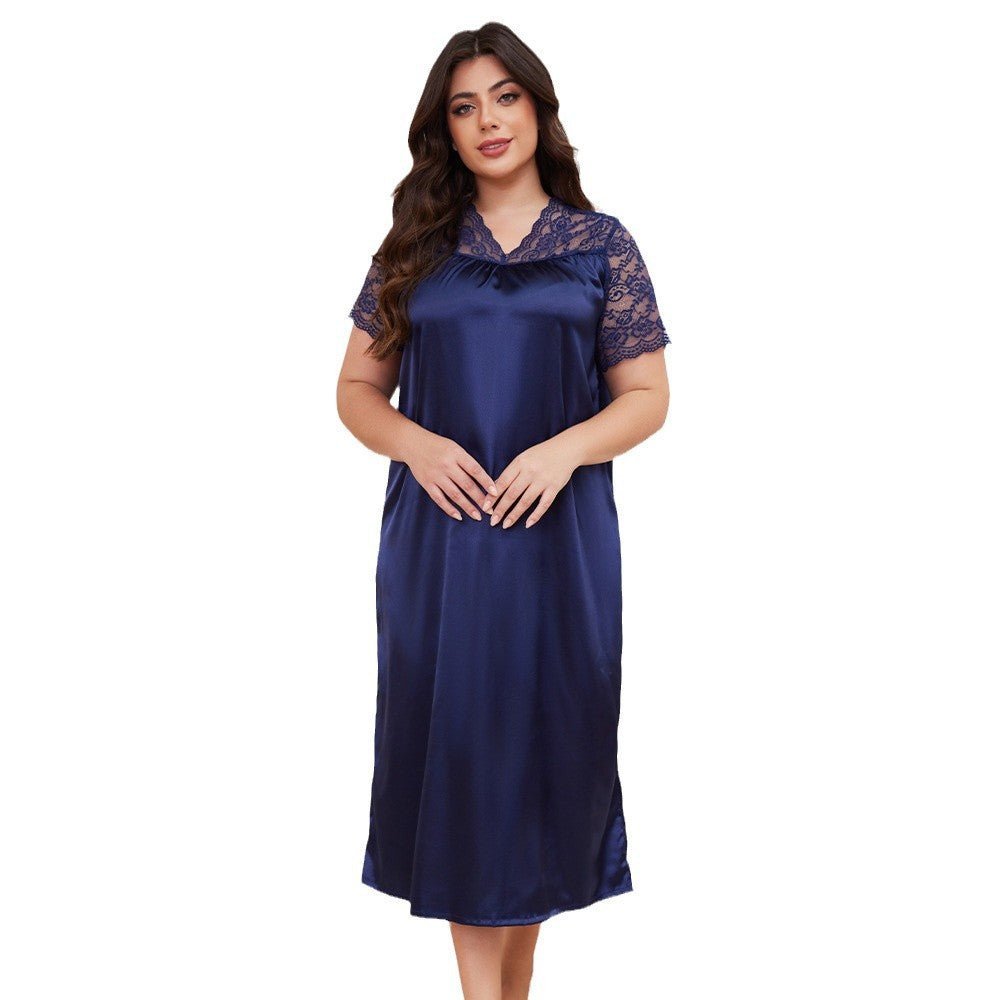 large - size new hot - selling pajamas women's ice silk short - sleeved pajamas loose casual loungewear women's SQ22094 - Negative Apparel