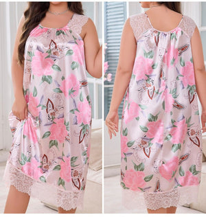 large - size new hot - selling pajamas women's ice silk short - sleeved pajamas loose casual romantic loungewear 22286 - Negative Apparel