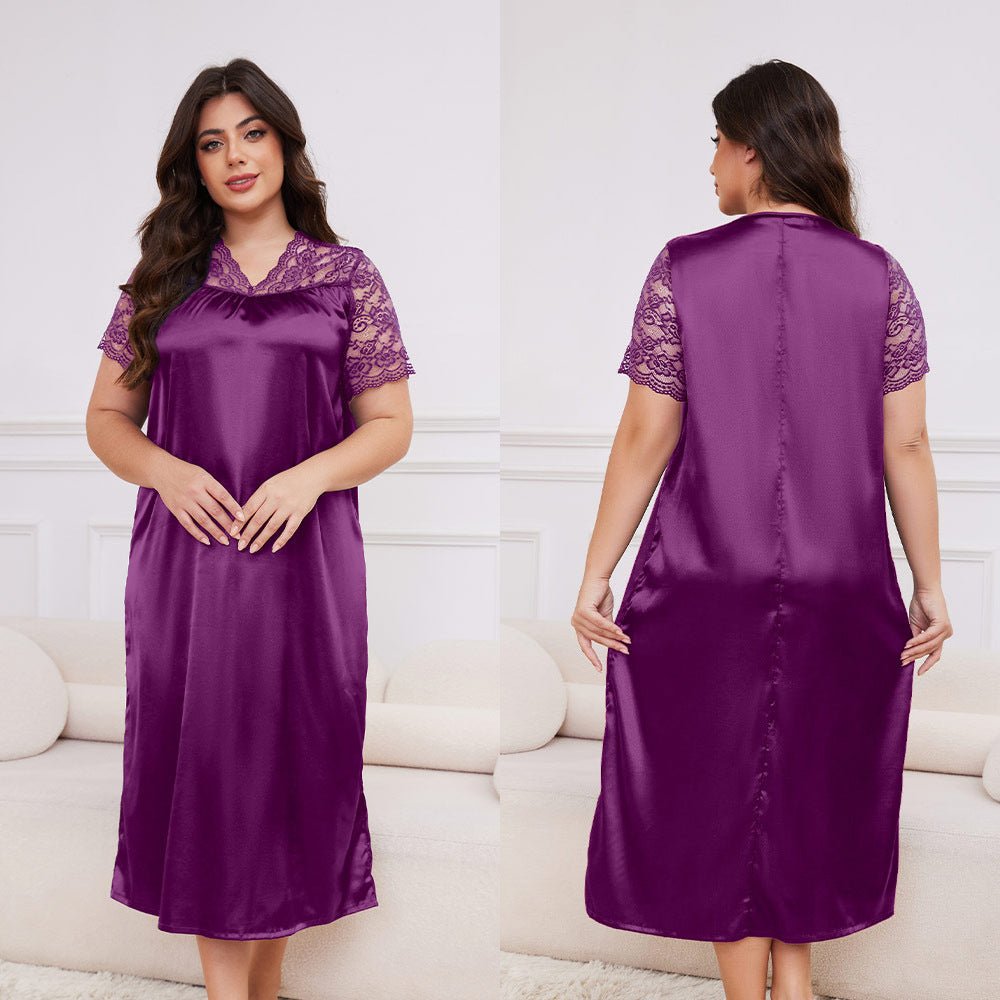 large - size new pajamas women's spring and summer ice silk short - sleeved pajamas loose casual loungewear women's SQ22094 - Negative Apparel