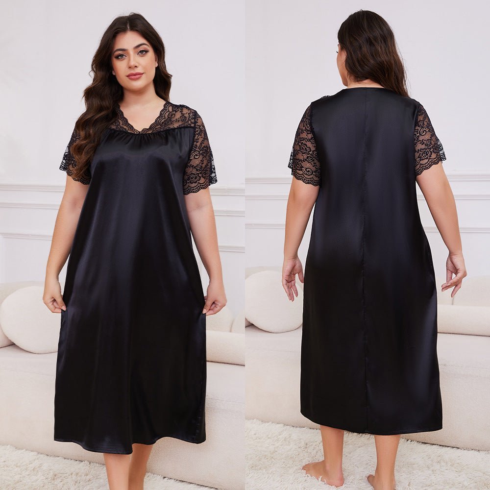 large - size new pajamas women's spring and summer ice silk short - sleeved pajamas loose casual loungewear women's SQ22094 - Negative Apparel