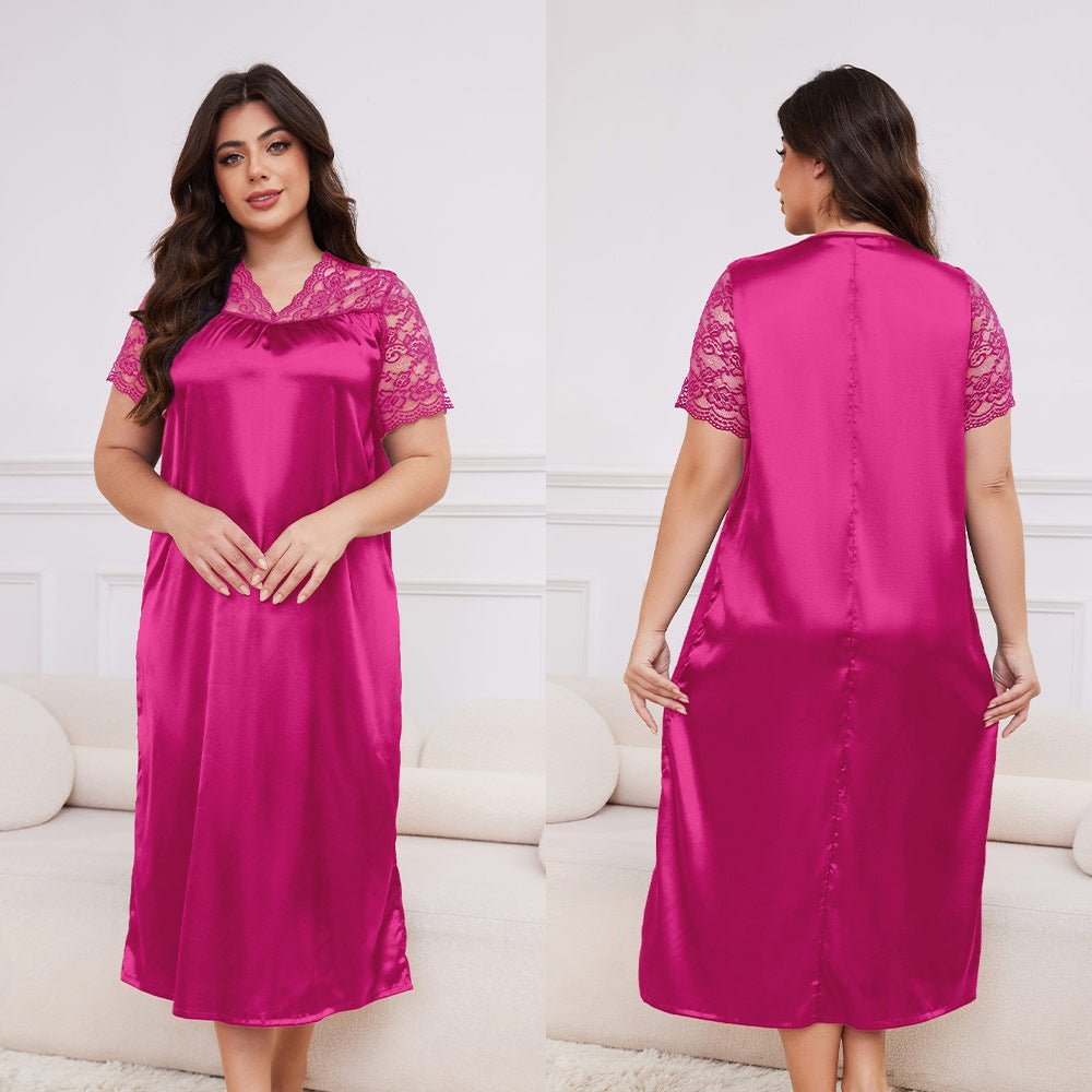 large - size new pajamas women's spring and summer ice silk short - sleeved pajamas loose casual loungewear women's SQ22094 - Negative Apparel