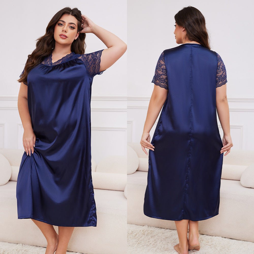 large - size new pajamas women's spring and summer ice silk short - sleeved pajamas loose casual loungewear women's SQ22094 - Negative Apparel