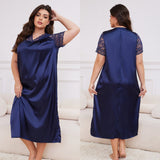 large - size new pajamas women's spring and summer ice silk short - sleeved pajamas loose casual loungewear women's SQ22094 - Negative Apparel